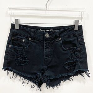 American Eagle Distressed Stretch Black Shorts 0